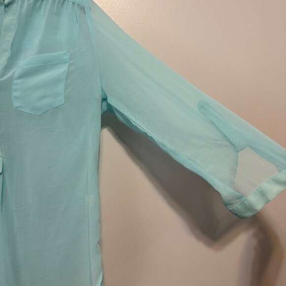 Fun2Fun Womens Sheer Light Aqua Blouse S - Picture 3 of 5